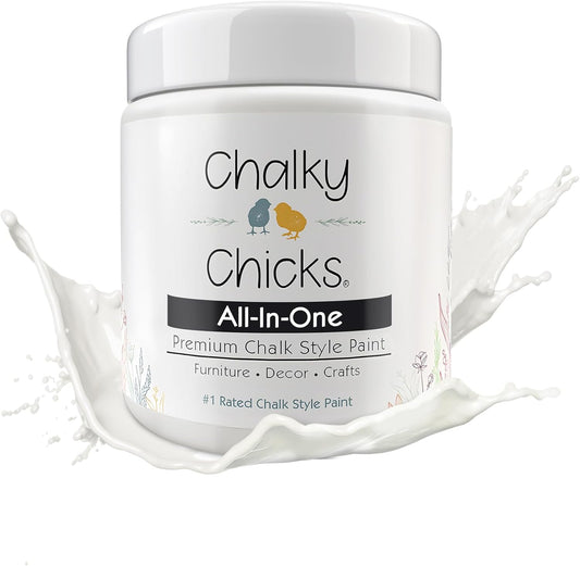 Chalky Chicks All-in-One Chalk Paint for Furniture or Cabinet - 4 Fl Oz - Matte Finish Aged Burlap White for Metal, Wood Furniture Paint - No Sanding All-in-One for Home Decor & Crafts, USA Made