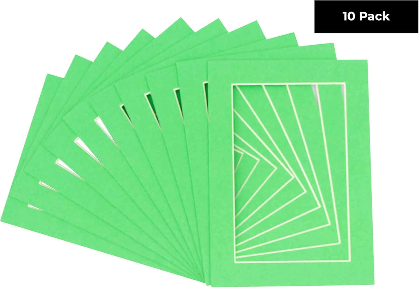 5x7 Mat for 8.5x11 Frame - Precut Mat Board Acid-Free Bright Green 5x7 Photo Matte For a 8.5x11 Picture Frame, Premium Matboard for Family Photos, Show Kits, Art, Picture Framing, Pack of 10 Mats