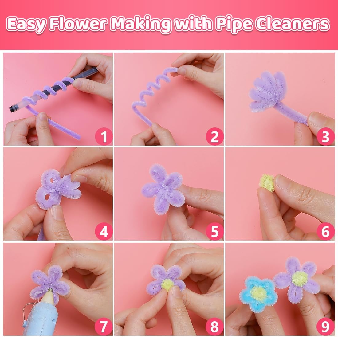 IOOLEEM Brown Pipe Cleaners,500pcs in 5 Colors, Chenille Stems for Art and Craft Projects, Flower DIY Decorations