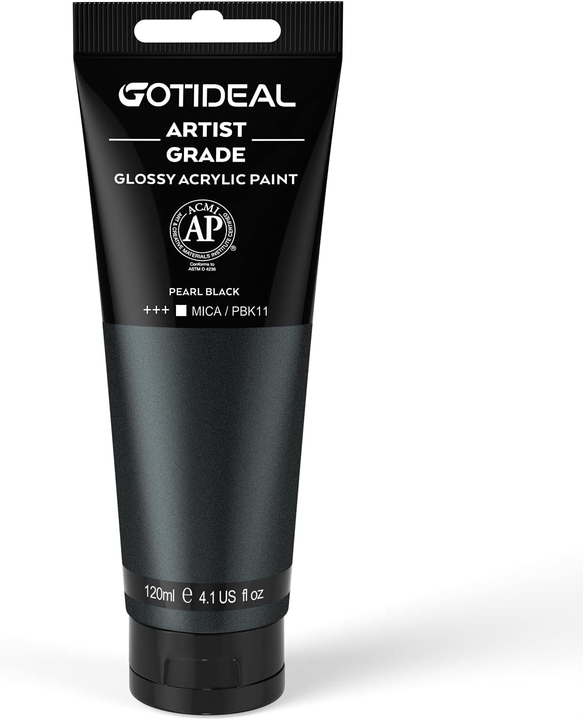 GOTIDEAL Metallic Acrylic Paint Pearl Black Tubes(120ml, 4.1 oz) Non Toxic Non Fading,Rich Pigments for Painters, Adults & Kids, Ideal for Canvas Wood Clay Fabric Ceramic Craft Supplies (Pearl Black)