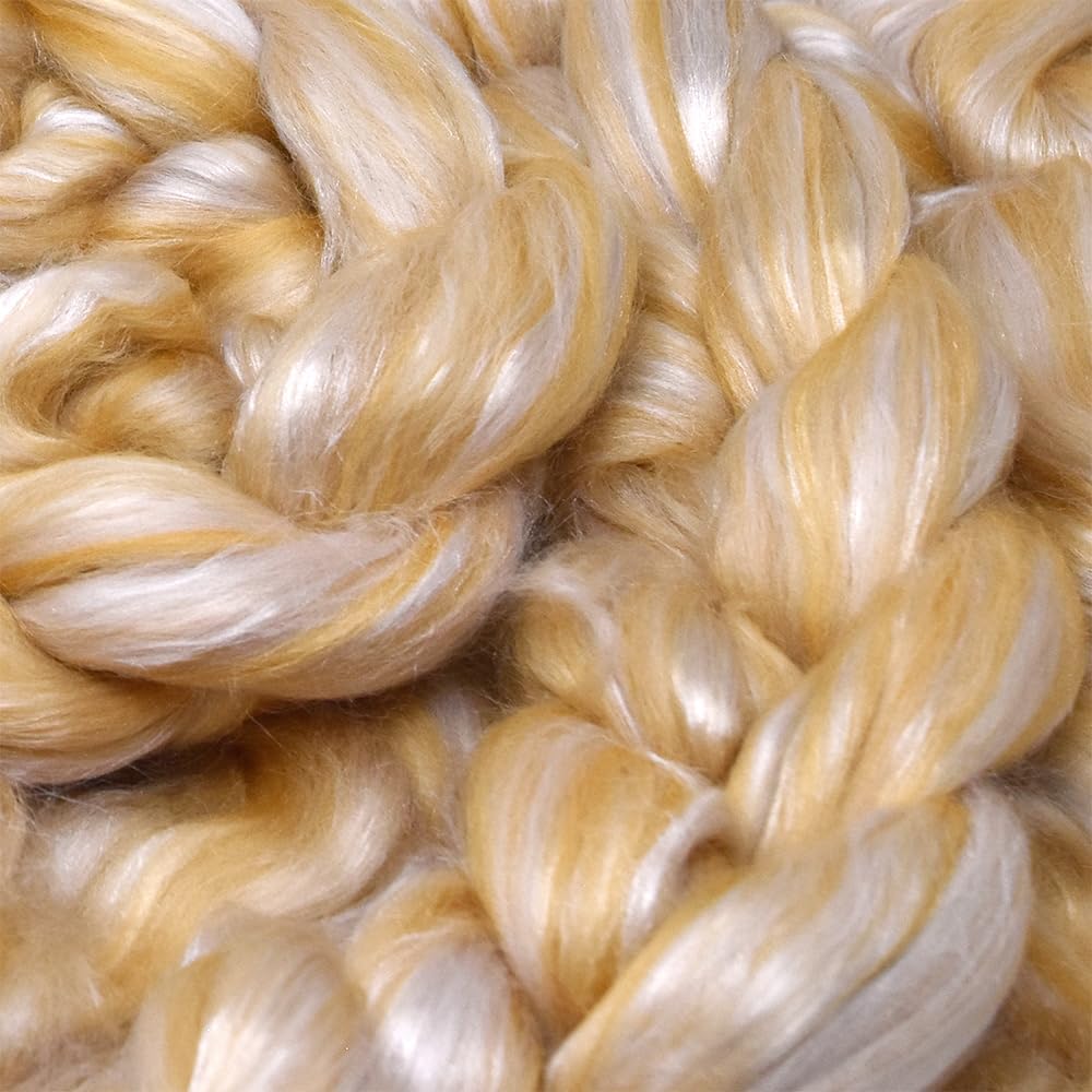 Merino Silk Luxe Tonal Designer Blend. Superfine Merino, Mulberry Silk, Tussah Silk. Top Roving for Spinning or Felting. Champagne Bliss 1oz