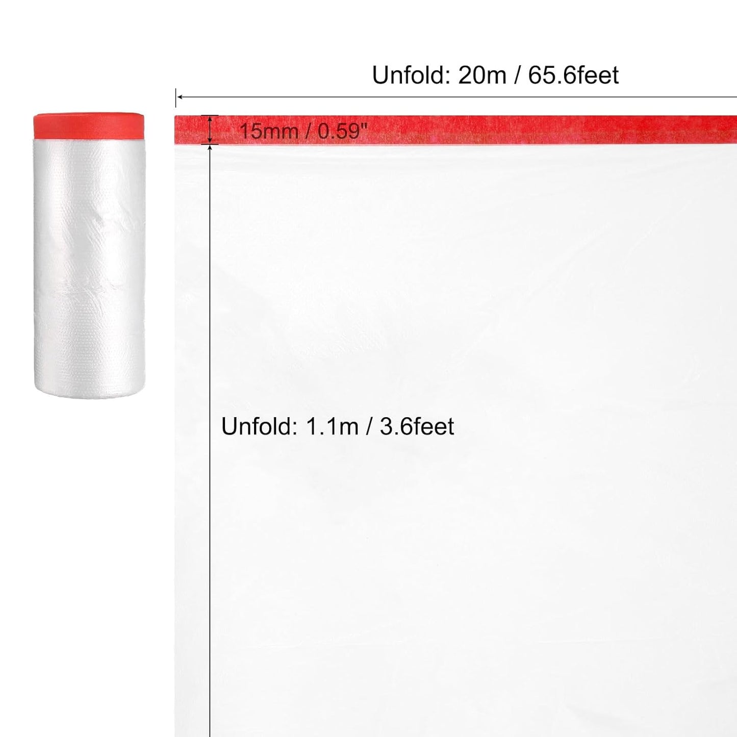 uxcell Pre-Taped Masking Film, 3.6ft x 66ft High-Tack Painters Tape Plastic Drop Cloth with High-Tack Painters Tape for Painting Protection Red 3Pcs