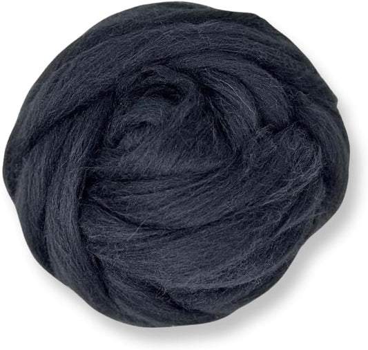 Revolution Fibers Dyed Corriedale Wool | 8.2 Ounces of Premium Combed Wool Top | 26 Micron, 100% Pure Corriedale Wool Roving, Ethically Sourced (Raven Black)