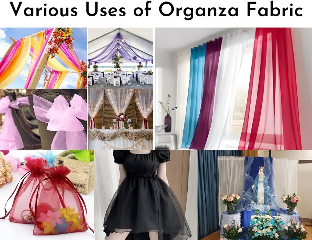 Fynite Baby Pink Organza Fabric by The Yard | 20 Yard Long | 44" Wide | Bridal Soft Sheer Organza Tulle for DIY Wedding Dress Fashion Craft Decorations