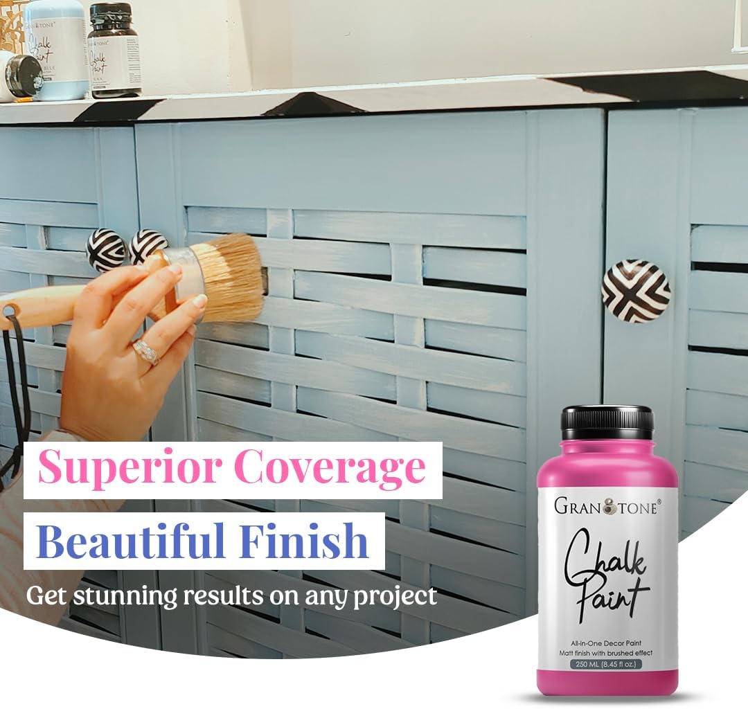 GRANOTONE Chalk Paint for Furniture | Matt-Finish Water-Based Acrylic Paint for Wood, Walls, Metal, Glass, Paper, Fabric Canvas | Maximum Coverage Chalk Paint for Kids & Adults, 500 Ml (CORAL)