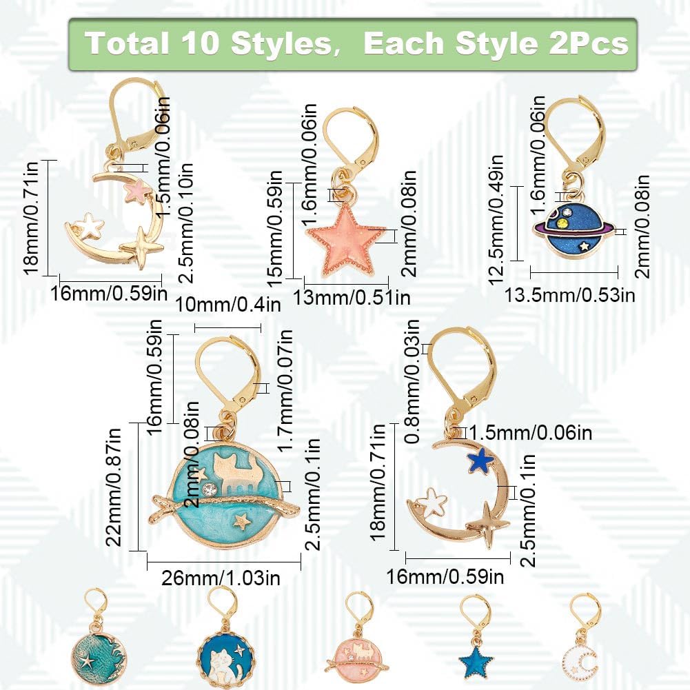 SUNNYCLUE 1 Box 20Pcs Stitch Markers Crochet Stitch Marker Cute Planet Moon Star Enamel Charms Clip On Removable Lobster Clasp Zipper Pull Charm Locking Knitting Markers for Weaving Sewing Quilting