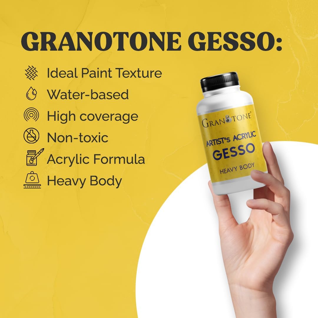GRANOTONE Acrylic Gesso Water Base | Matte Finish | Interior/Exterior Use | Long Lasting For Acrylic Painting | Non-Toxic Universal Gesso Finish Primer, White