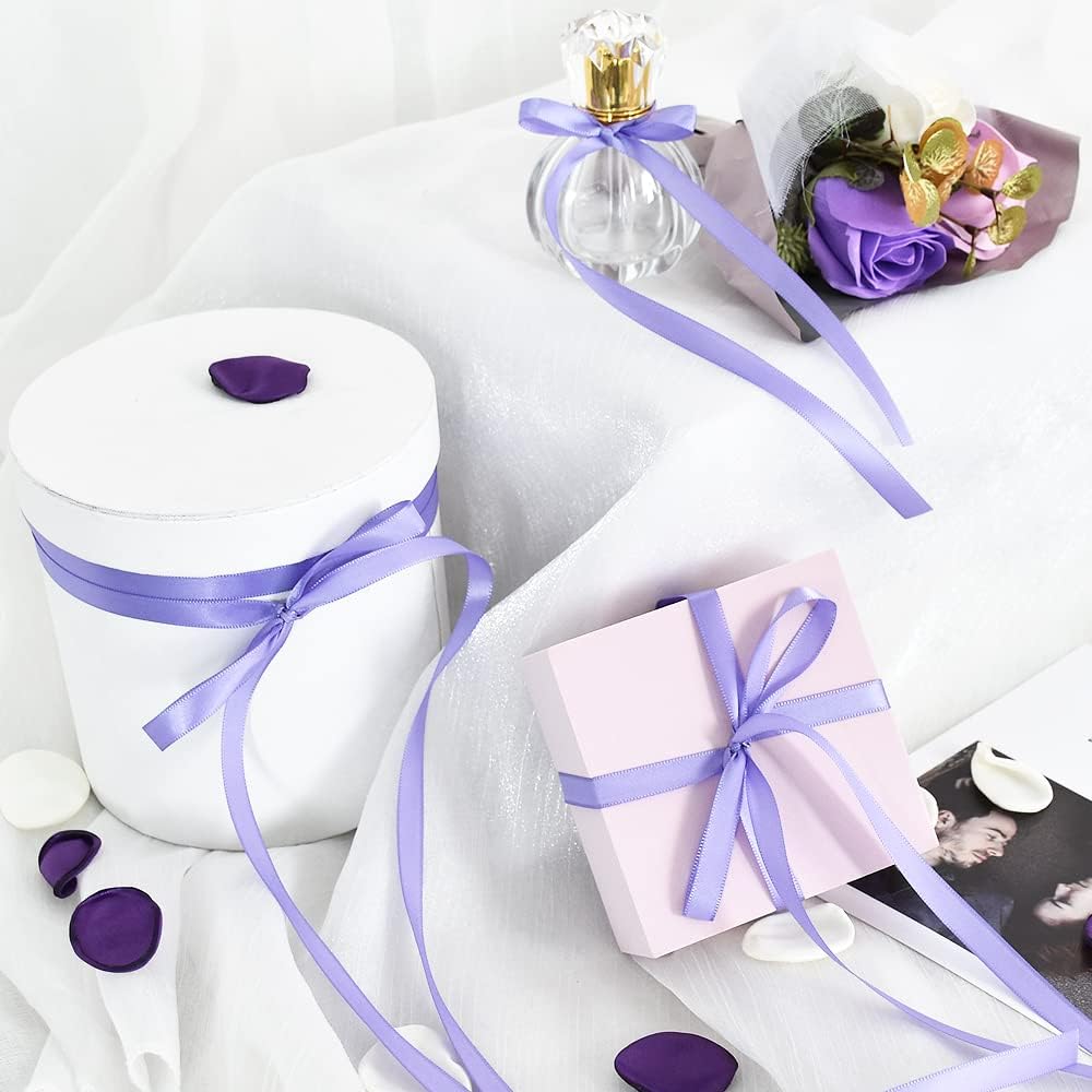 TONIFUL 3/8 in x 100yds Light Purple Satin Ribbon Thin Solid Fabric Ribbons Roll for Gift Wrapping Invitation Floral Hair Balloon Party Wedding Popsicle Decoration Valentine's Day Bouquet Halloween