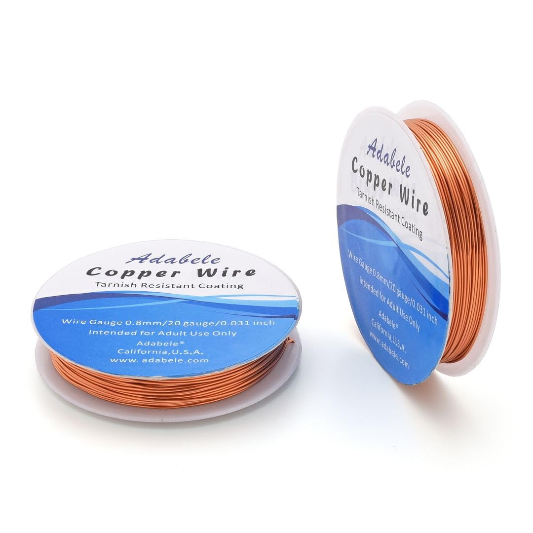 Adabele 65 Feet Premium Tarnish Resistant Round Bare Raw Jewelry Copper Wire Beading Wire Spool Bulk (0.8mm/20 Gauge) for DIY Craft Jewelry Making BF287-8