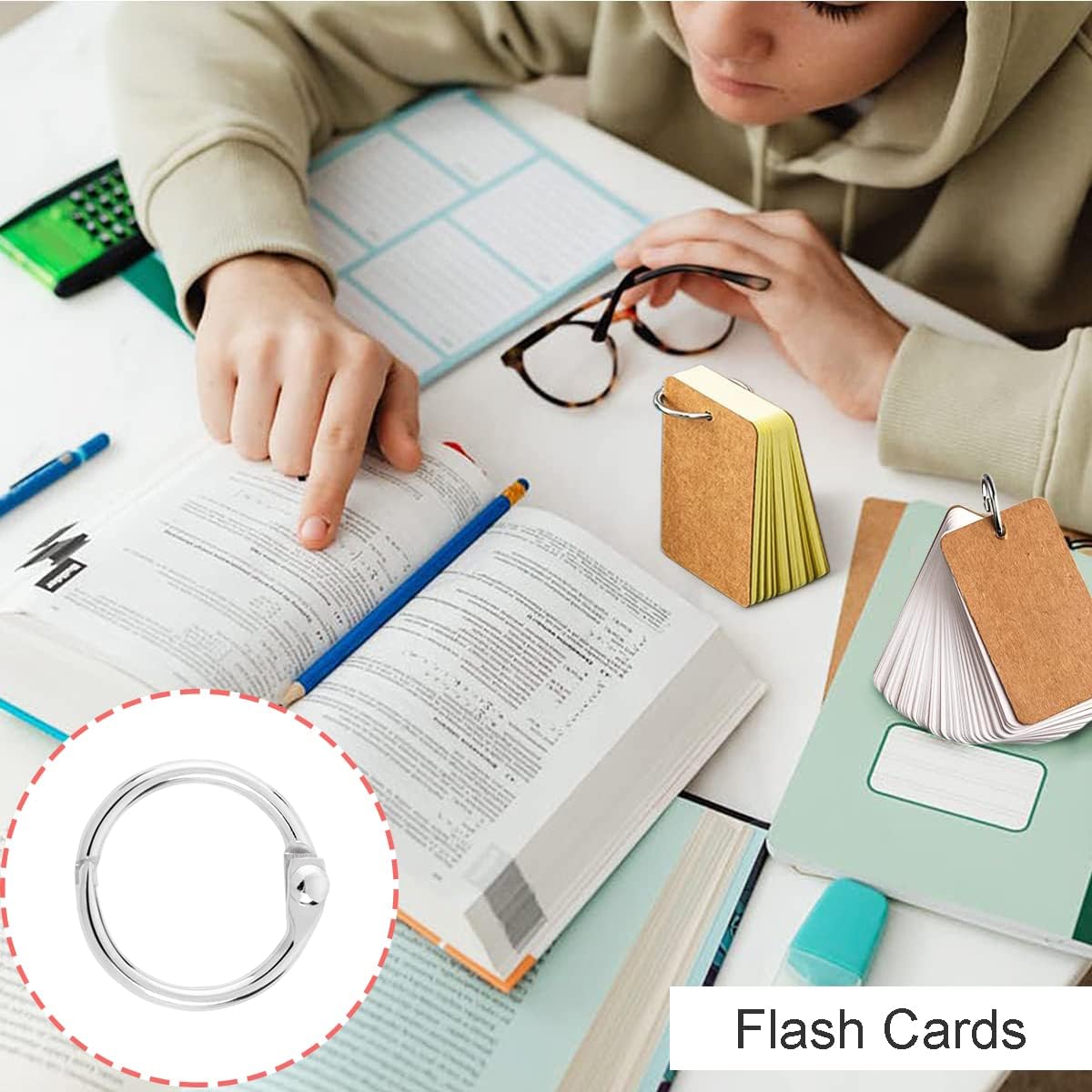 CooBigo 50 Pack Binder Ring, Metal Book Ring Paper Ring Holder 5/8" Loose Leaf Binder Ring Clip for Index Card, Flash Card Ring, Scrapbook, Keychain Key Ring - Silver