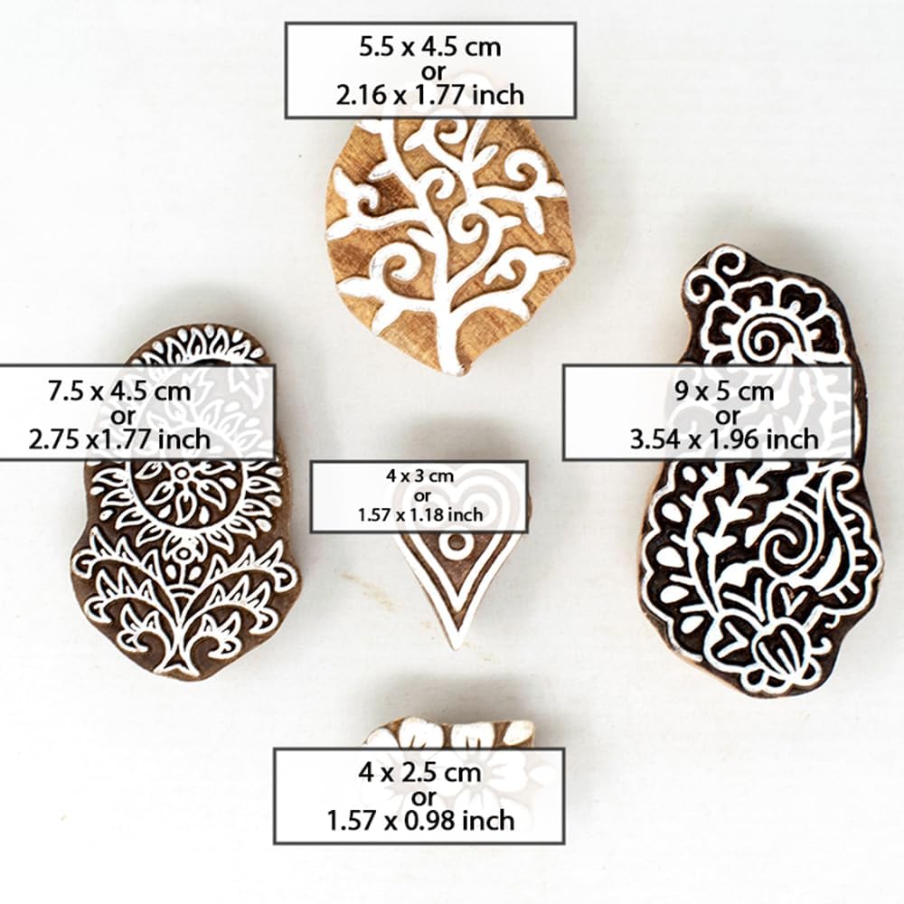 Floral Design Wooden Stamp Block for Printing - Handcarved Printing Stamps for Scrapbooking/Fabric Textile/Clay/Pottery Craft/Tattoo (Set of 5) Hashcart®