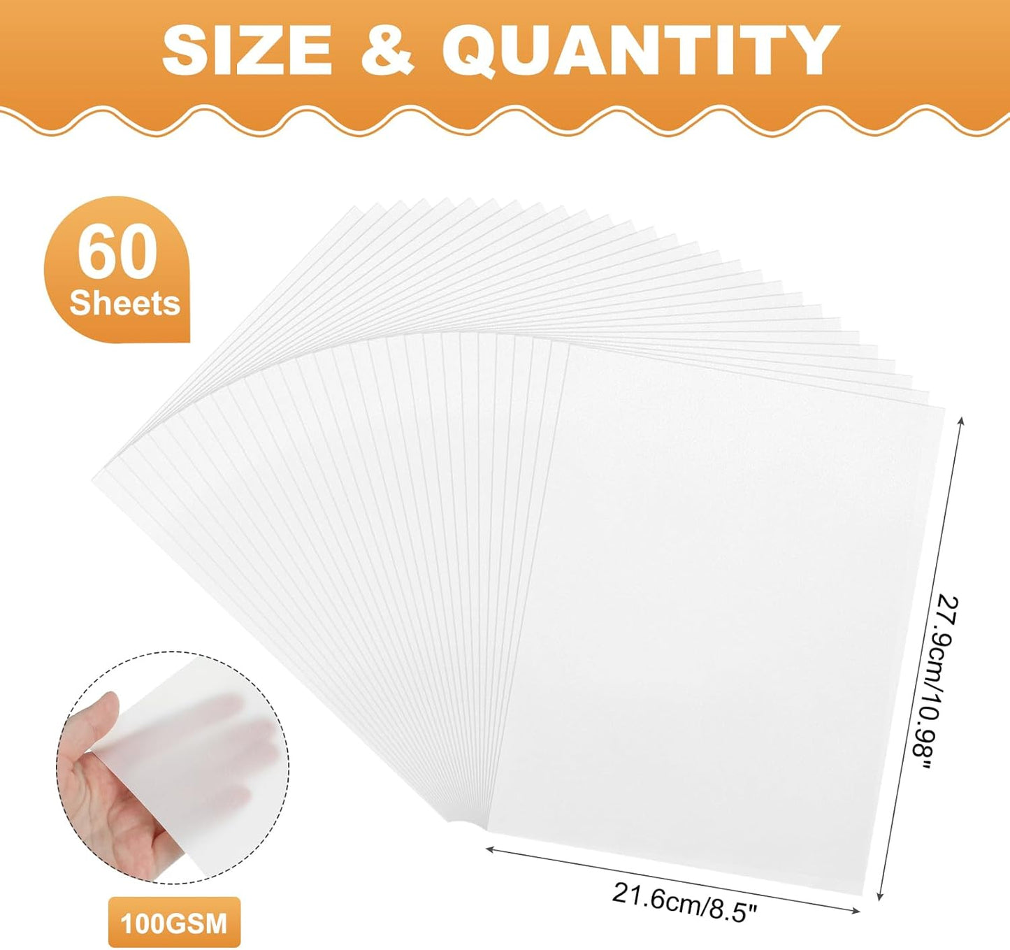 MECCANIXITY 60 Sheet Colored Vellum Paper 8.5" x 11", 100gsm Translucent Printable Vellum Sheets for Printing Wedding Invitations Inkjet Laser Printer, Silver