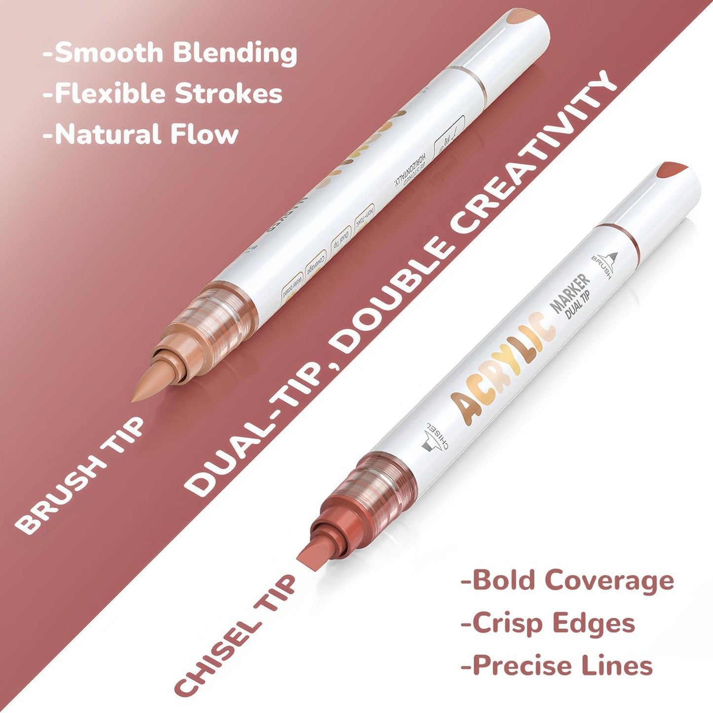 Guangna 12 Red Brown Dual Tip Acrylic Paint Markers, Brush Tip & Chisel Tip Acrylic Paint Pens for Rock, Wood, Glass, Paper, Coloring Book, Ceramic, Canvas, Water-Based Ink