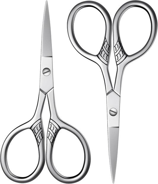 Stainless Steel Small Scissors with Textured Handle - All Purpose for Arts, Crafts, Sewing, Office & Kitchen, Sharp & Durable Cutting Tools -2Pcs