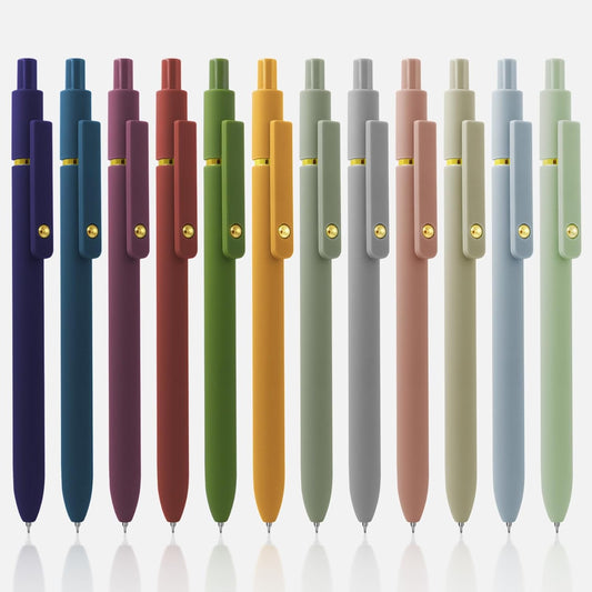 12 Pcs Gel Pens 0.5mm Quick Dry Black Ink Pens Fine Point Smooth Writing Pens, Cute Office and School Supplies Gifts for Women Teacher Students (12 Pcs Morandi and Vintage Gold)
