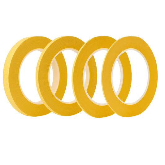 QDiShi 4 Rolls Fine Line Tape(Yellow), Fineline Masking Tape in 1/16, 1/8, 1/4 and 1/2 Inch Wide x 52 Yard Long, Automotive Masking Tape for DIY Car Auto Paint Art