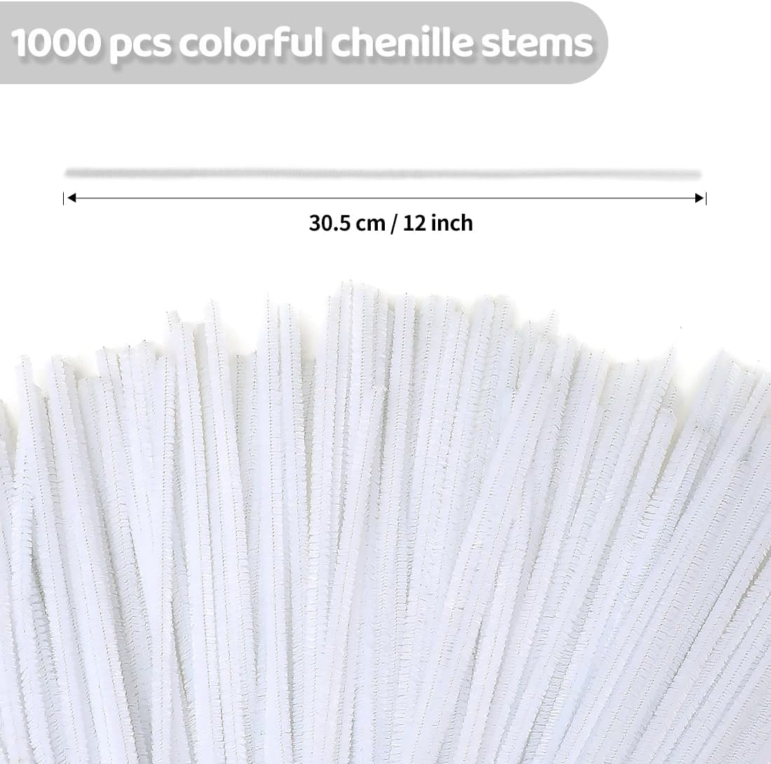 Eppingwin 1000pcs Pipe Cleaners, White Pipe Cleaners Craft Supplies,Chenille Stems for DIY Arts Crafts Project(White)