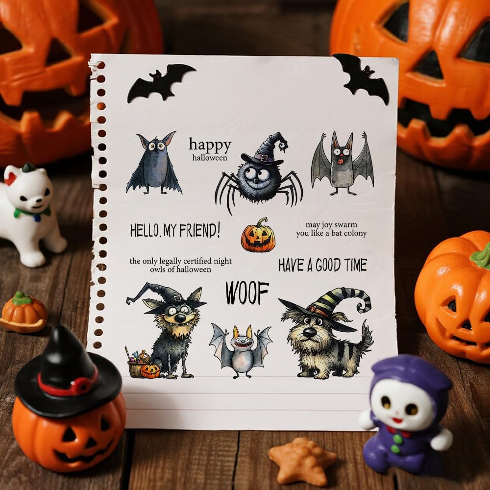 Halloween Clear Silicone stampReusable Stamp with Pumpkins, Skulls, Bats, Santa Claus, and Holiday Designs. Used for Making Cards, scrapbooks, and DIY templates (Halloween Bat Puppy)