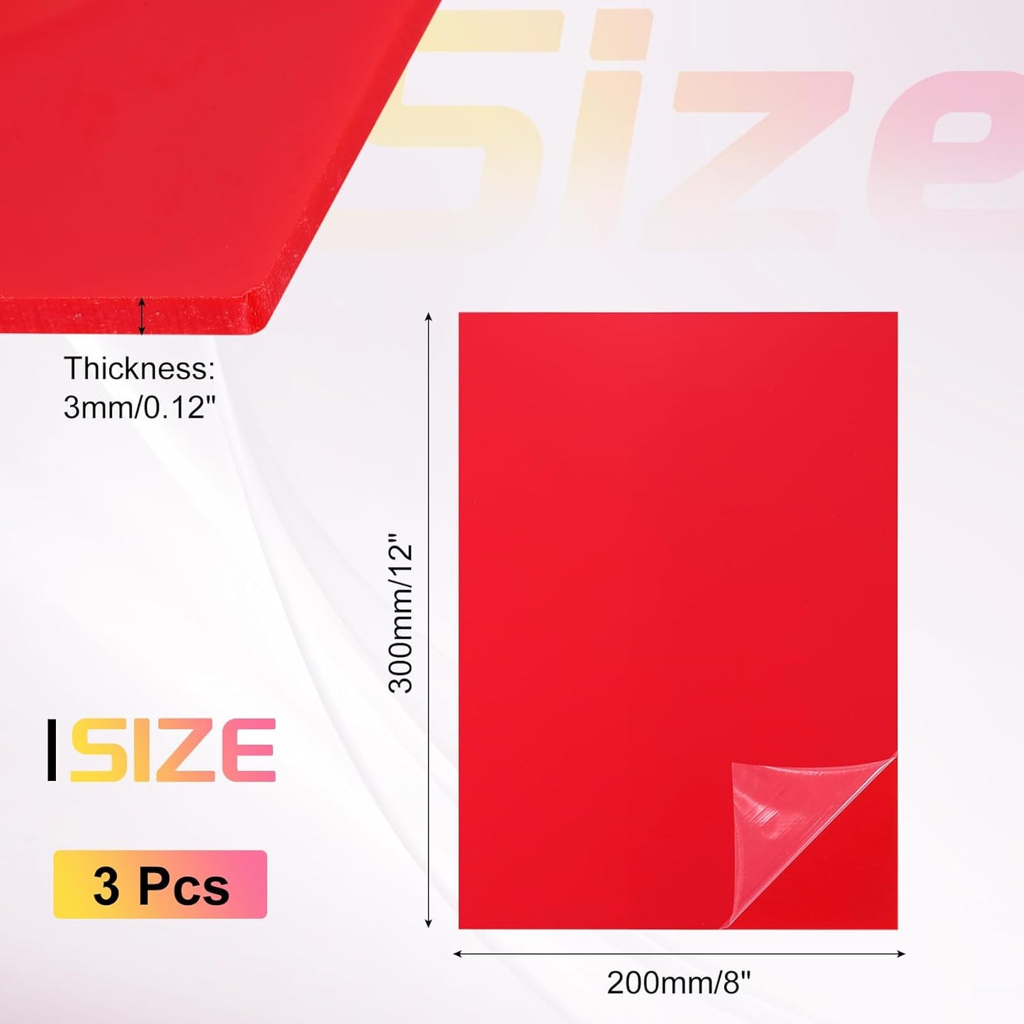 uxcell 3Pcs Acrylic Sheets 12x8 Inch Acrylic Panel 1/8 Inch-3mm Plastic Board for Picture Frames Sign Holders DIY Display Projects Craft, Red