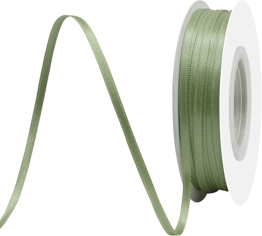 Spring Moss Satin Ribbon 1/8" X 50 Yards Solid Color Double Faced Ribbons Perfect for Crafts Wedding Decor Bow Making Arts Sewing and More