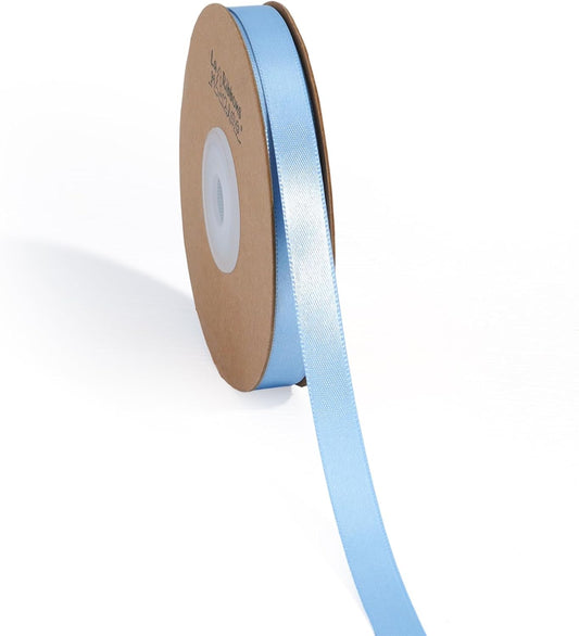 LaRibbons Light Blue Satin Ribbon 3/8 Inch 50 Yards Thin Luxury Double Faced Sky Blue Silk Ribbon for Flower Bouquet Crafts Gift Wrapping Wedding Babyshower Decoration