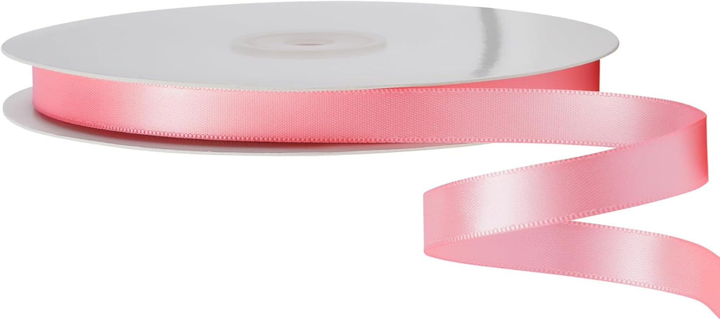 LIUYAXI Pink Double Faced Satin Ribbon, 3/8" X Continuous 25 Yards, Ribbons Perfect for Gift Wrapping Bows Bouquet Wedding Decor DIY Craft and More