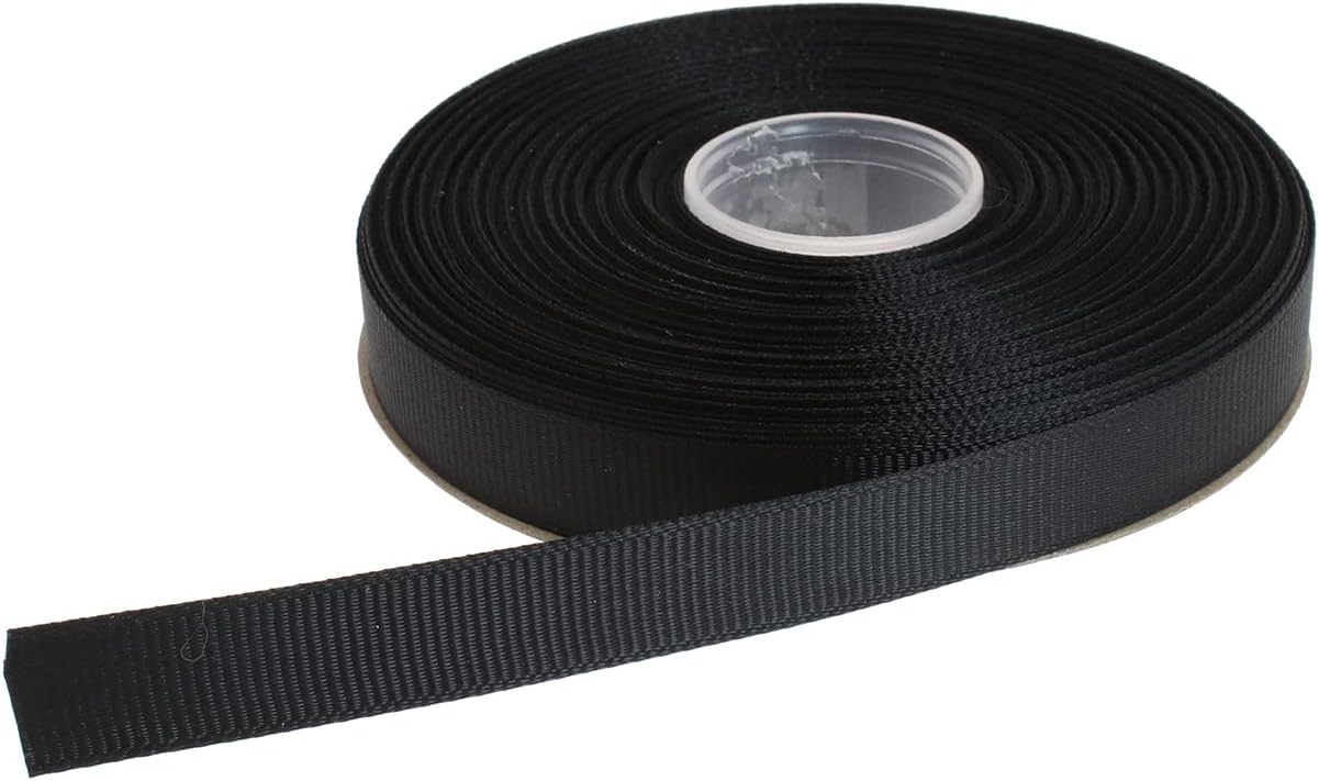 Solid Grosgrain Ribbon 25 Yard Each Roll 100% Polyester Woven Edge (3/8", Black)