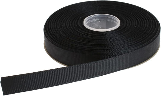 Solid Grosgrain Ribbon 25 Yard Each Roll 100% Polyester Woven Edge (5/8", Black)