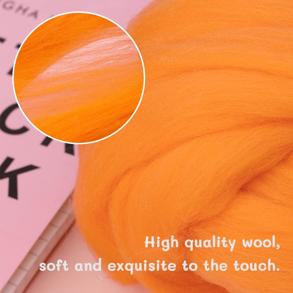 Wool Roving Bulk - 8.82oz Super Wool Chunky Yarn, Wool Roving Top for Needle Felting, Soft Felting Wool Supplies for Hand Spinning, Blending, Weaving and DIY Craft (Dark Orange)