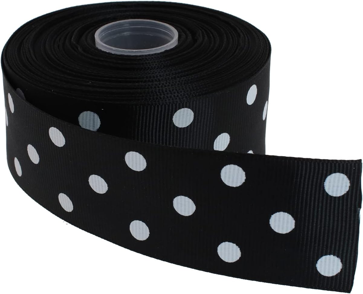Polka Dot Grosgrain Ribbon 25 Yard Each Roll 100% Polyester (1/1-2", Black)