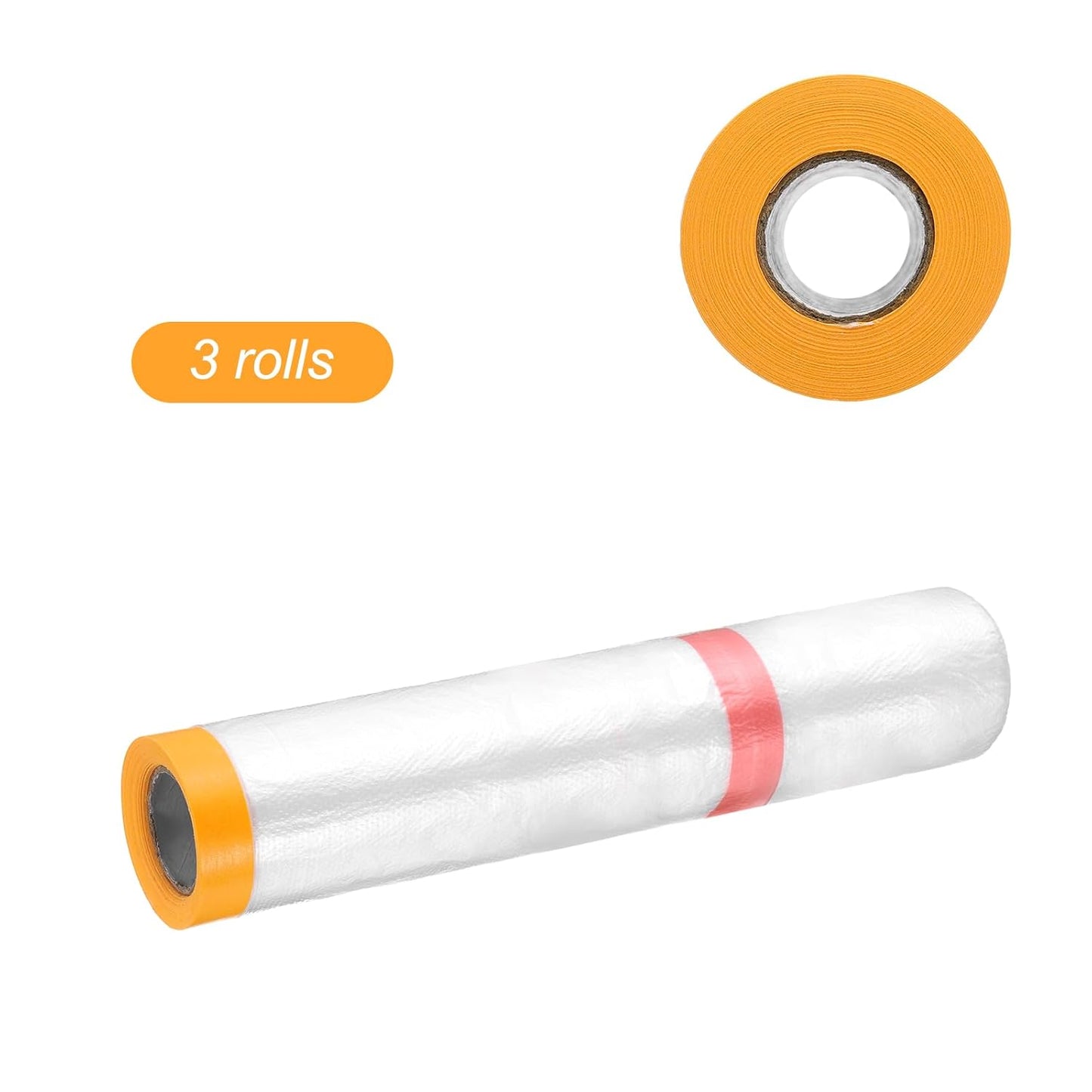 HARFINGTON 3 Rolls Pre-Taped Masking Film 78.7" x32.8ft Double Adhesive Tape and Drape Painters Plastic Drop Cloth Film with Tape Plastic Sheeting for Automotive Painting Covering