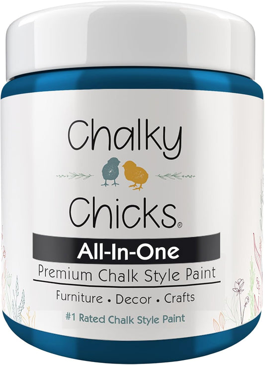 Chalky Chicks All-in-One Chalk Paint for Furniture or Cabinet - 4 Fl Oz - Matte Finish Midnight (Peacock Blue) for Metal, Wood Furniture Paint - No Sanding All-in-One for Home Decor & Crafts, USA Made