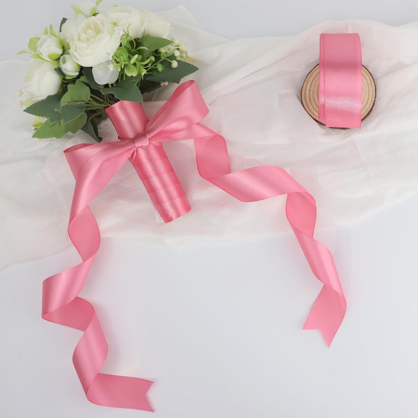 Rose Gold Solid Satin Ribbon 1-1/2 Inch 25 Yards Solid Polyester Fabric Ribbon for Gift Wrapping Wedding Christmas Baby Shower Birthday Party Decoration Handmade Immortal Flower Craft