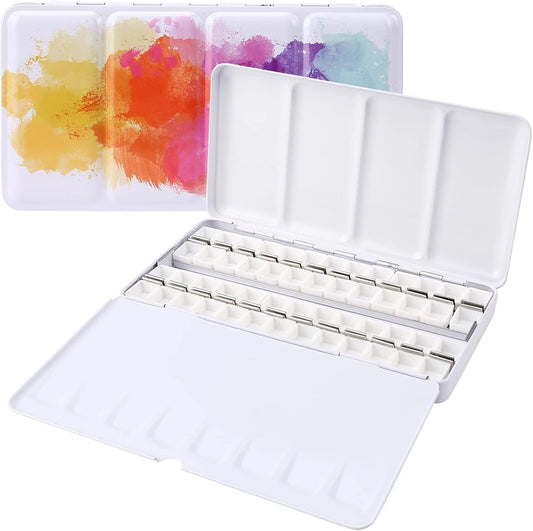 LOONENG Empty Watercolor Palette, Empty Watercolor Tin with Fold Out Palette, Large Colorful Watercolor Tray Palette with 52 Empty Half Pans for Plein Air Painting and Sketching