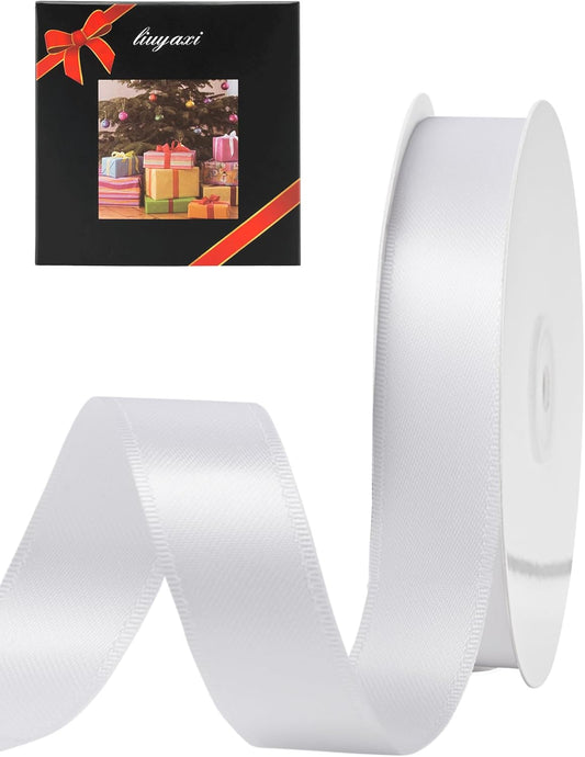 LIUYAXI White Double Faced Satin Ribbon, 1" X Continuous 25 Yards, Ribbons Perfect for Gift Wrapping Wedding Bouquet Decor DIY Craft Bow Making & Other Projects
