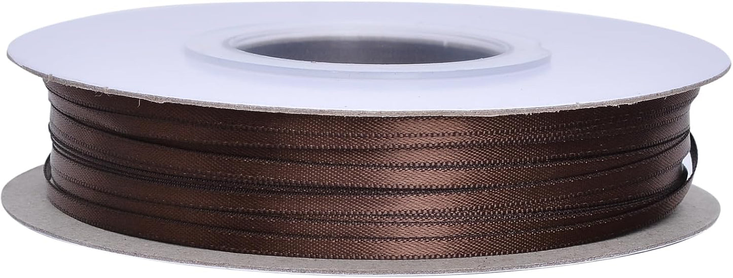 YAMA Brown Double Faced Satin Ribbon 1/8 Inch 100 Yards Brown Satin Ribbon for Gift Wrapping Crafts Hair Bows Wedding Party Decoration