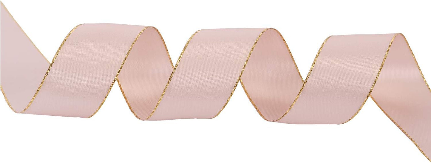 ITIsparkle 1" Inch Double Faced Satin Ribbon 25 Yards with Gold Edges, 1" X 25Yd - Vanilla