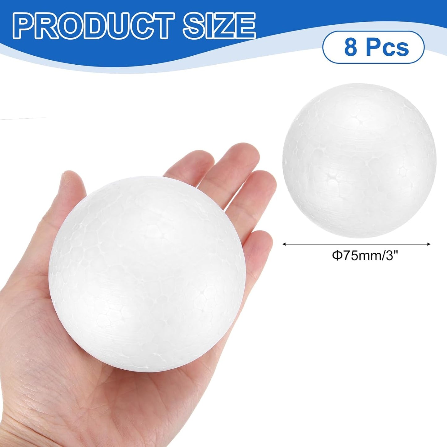 uxcell 8 Pcs White Foam Balls, 3 Inch Polystyrene Craft Foam Balls Solid Round Ball for Art, Household, DIY, Party Decorations
