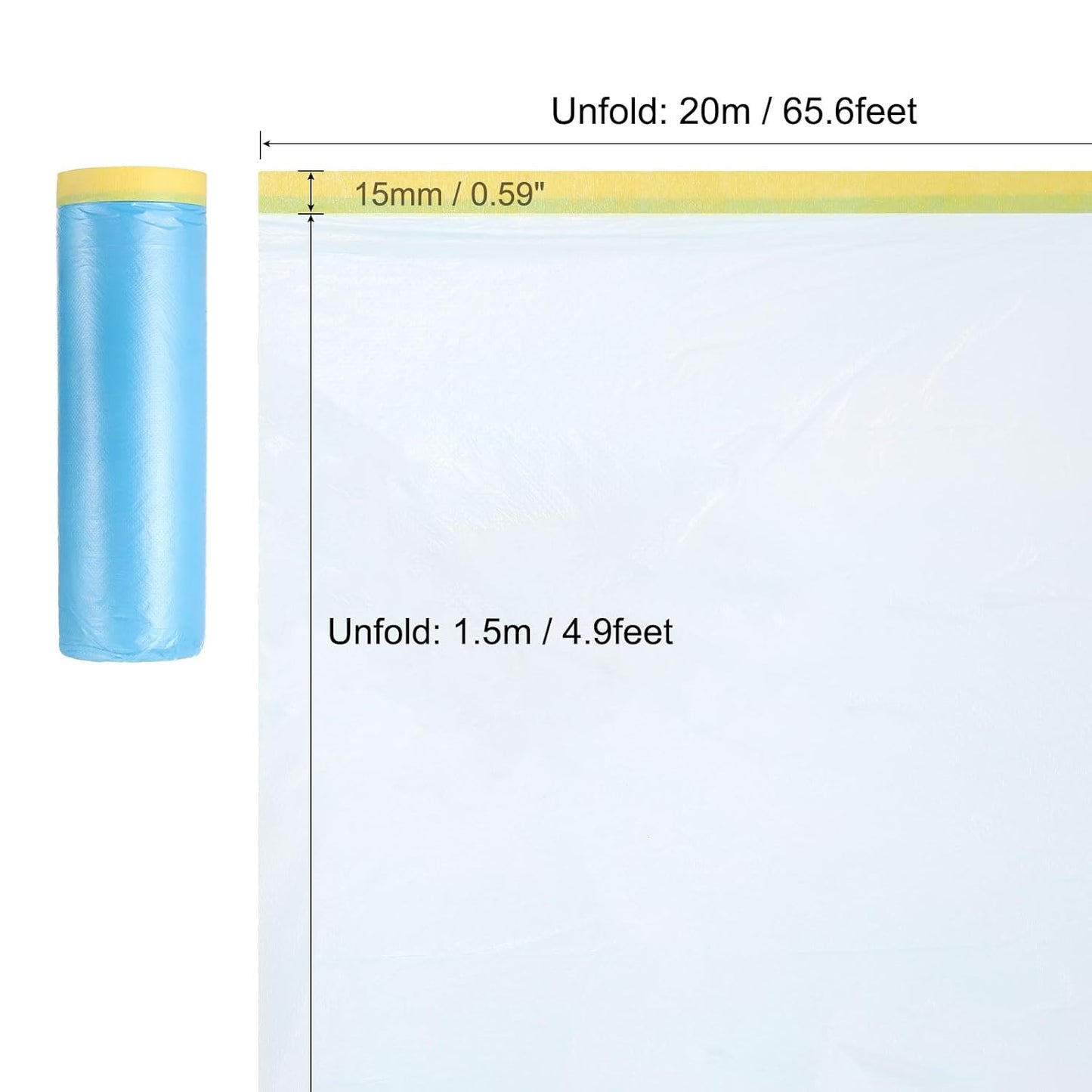 uxcell Pre-Taped Masking Film, 4.9ft x 66ft Plastic Paint Drop Cloth with Medium-Tack Painters Tape for Painting Spraying Protection Blue Film 3Pcs
