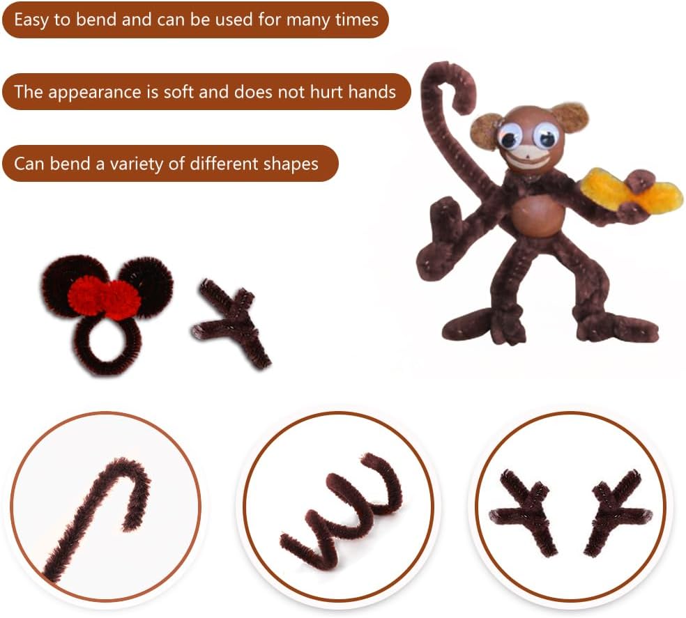 kdafio 120 Pcs Brown Pipe Chenille Stems, Chenille Stems Pipe Cleaners Long Craft Pipe Cleaners Pipe Cleaners for Hair Locs Beginner Creative Crafts Christmas Halloween Decorations