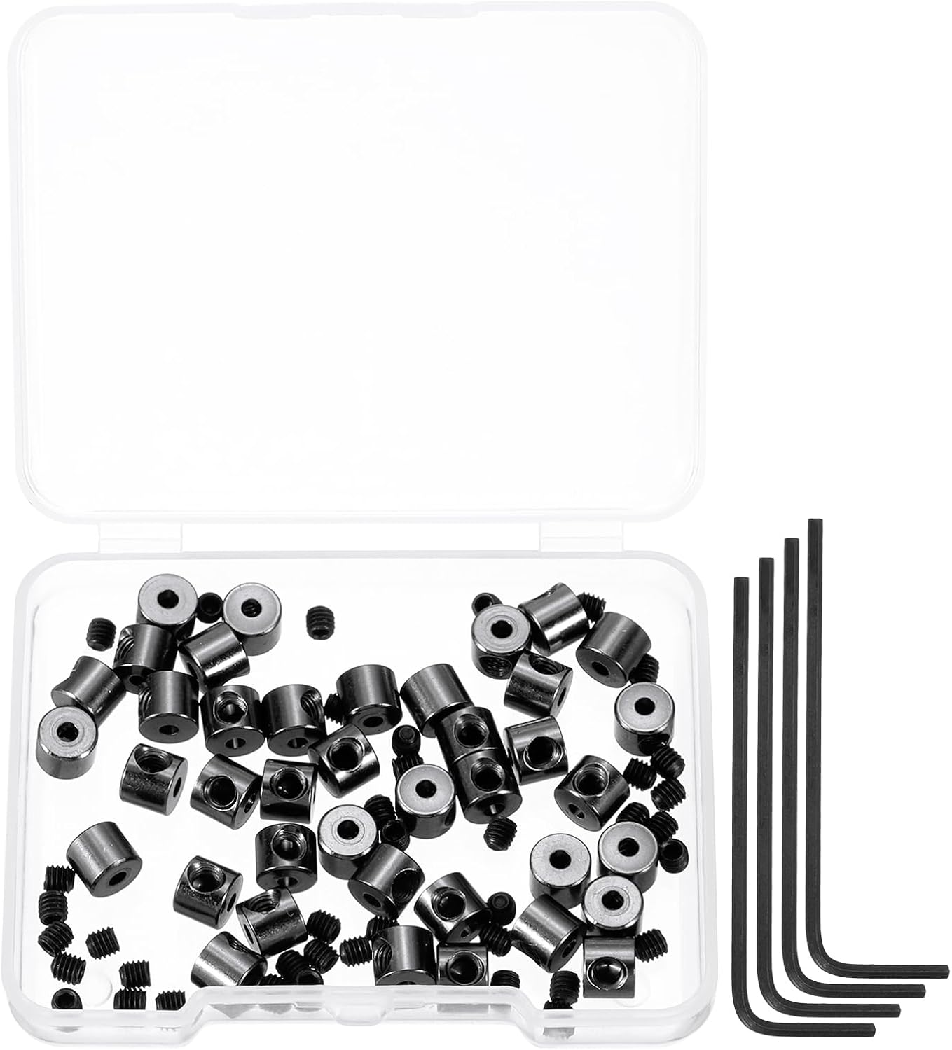 MECCANIXITY 40 Pcs Metal Locking Pin Backs, Locking Pin Keepers Clasp 5mm(H) with 4 Wrench Replacement in Storage Case for Badge, Brooch, Black Tone