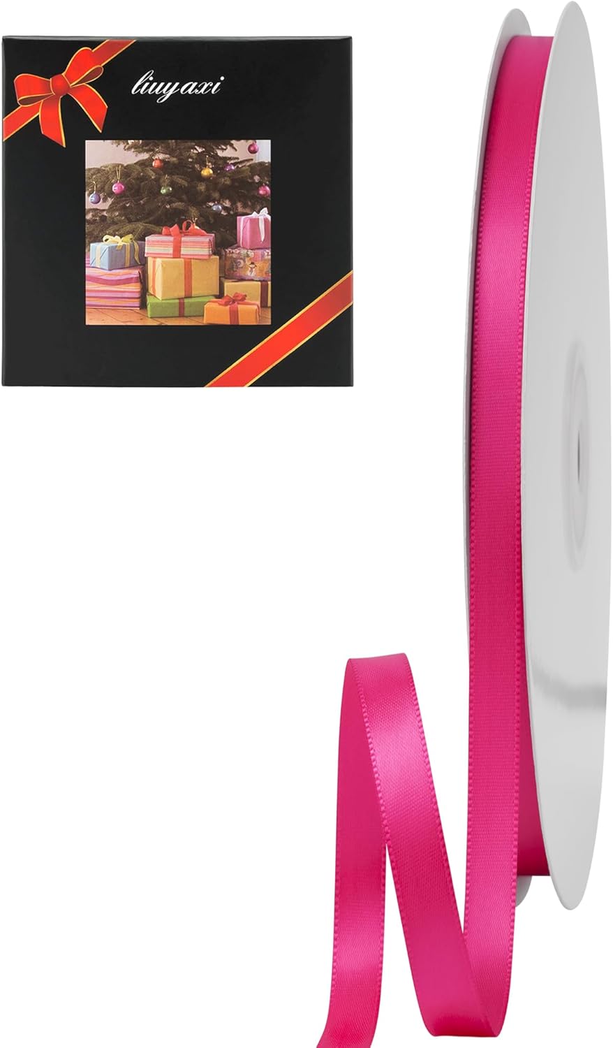 LIUYAXI Hot Pink Double Faced Satin Ribbon, 1/4" X Continuous 50 Yards, Thin Ribbons Perfect for Gift Wrapping Wedding Invitation Card Hair Bows Tag Floral Arrangement DIY Craft