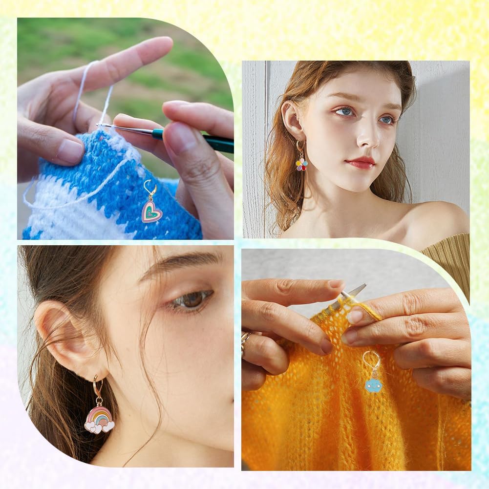 SUNNYCLUE 1 Box 20Pcs Knitting Stitch Markers Crochet Rainbow Colorful Leverback Charms Cute Crochet Markers for Knitting Weaving Sewing Needleworks Women DIY Craft