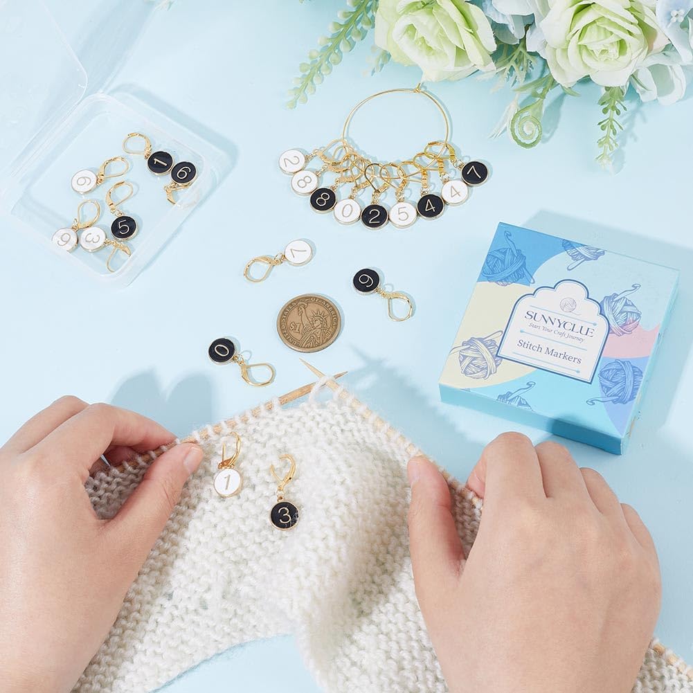 SUNNYCLUE 1 Box 20Pcs Number 1~9 Stitch Markers Charms Crochet Enamel Cute Removable Clip on Leverback Clasp Charm Locking Metal Knitting Markers for Weaving Sewing Knit Quilting DIY Zipper Pull