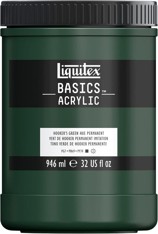 Liquitex BASICS Acrylic Paint, 946ml (32-oz) Jar, Hooker’s Green Hue Permanent