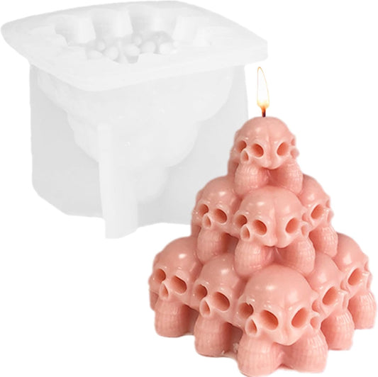 Halloween Skull Head Pyramid Candle Silicone Mold, DIY 3D Carved Skeleton Candle Making Wax Mould Gypsum Ornament Resin Soap Chocolate Mold Home Decor