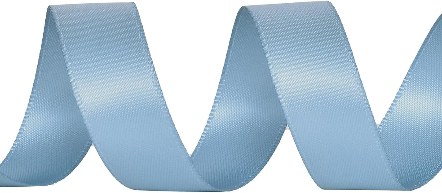 YAMA Dusty Blue Double Faced Satin Ribbon, 5/8 Inch 25 Yards, Dusty Blue Ribbon for Gift Wrapping Crafts Hair Bows Wedding Party Decoration