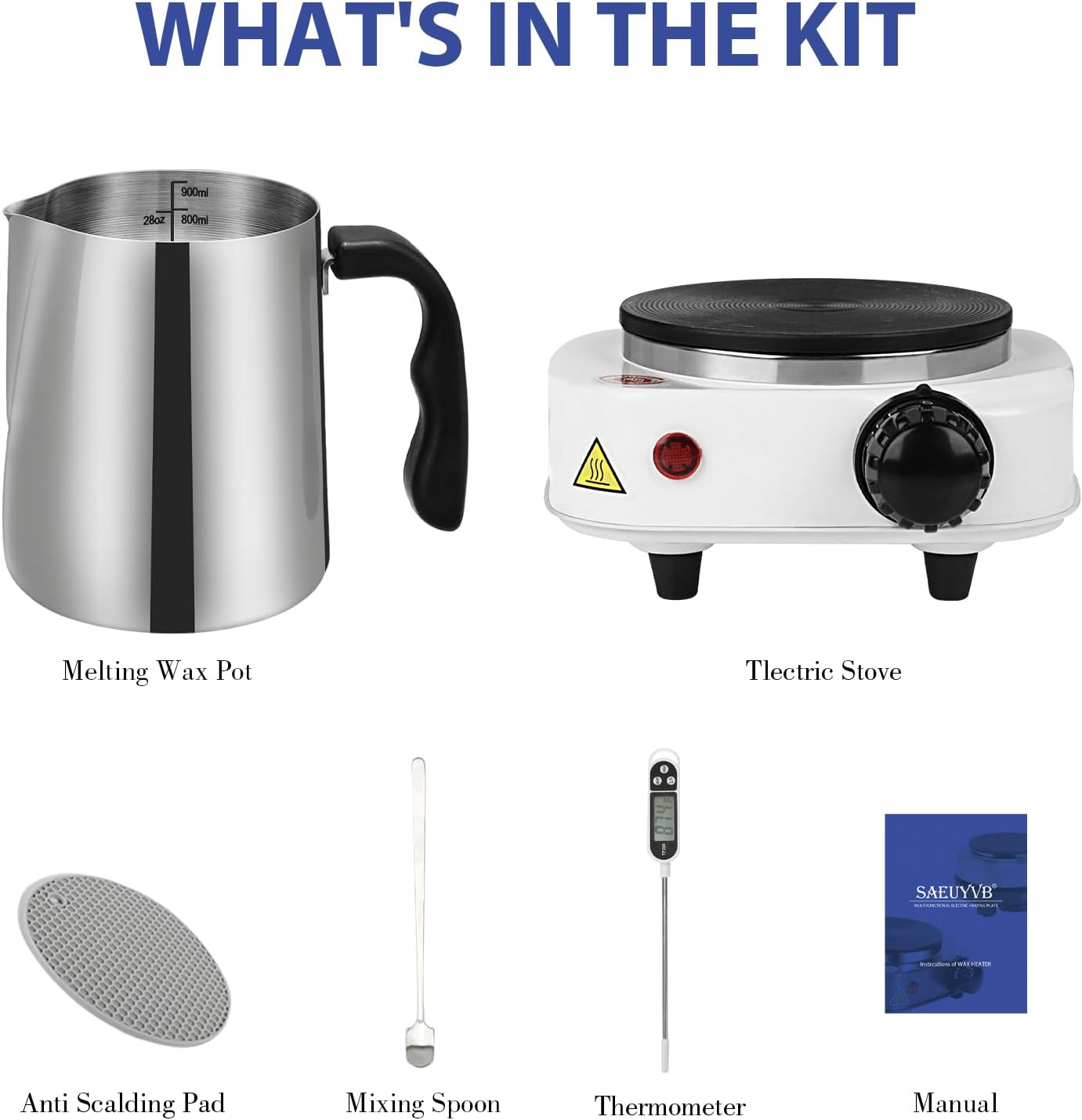 SAEUYVB Candle Making Kit,Candle Making Supplies,Candle Making Kit with Hot Plate,Candle Making Supplies for Beginners with Pouring Pot ，Thermometer and More（White）