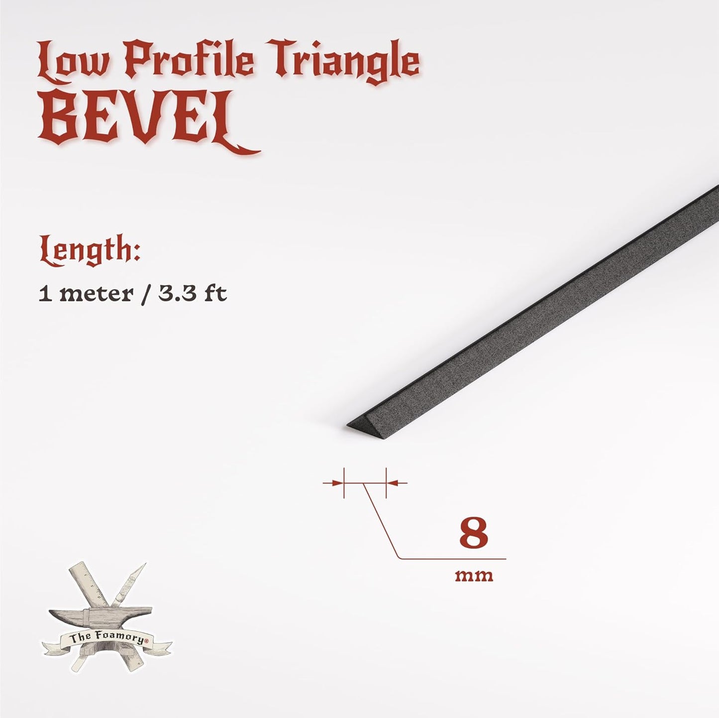 The Foamory's Instant Edge EVA Foam Pre Cut Low Profile Triangle Bevel. 5-30mm x 1M Black EVA Beveled Trim Saves Time on Cosplay, Costume Edges and Armor Detail. High Density 85kg/m³ Craft Foam Dowel
