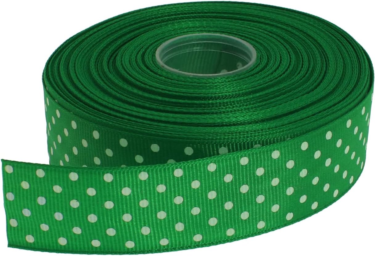 Polka Dot Grosgrain Ribbon 25 Yard Each Roll 100% Polyester (1", Green)